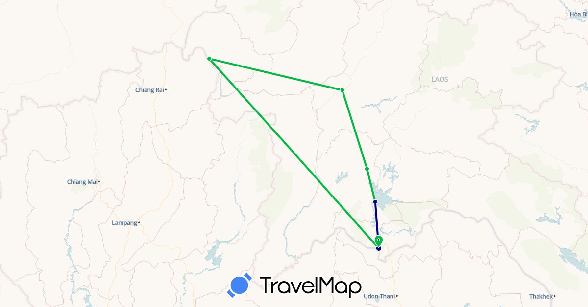 TravelMap itinerary: driving, bus, plane in Laos (Asia)